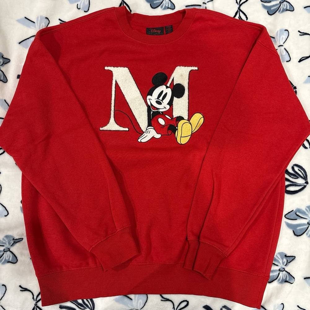 Disney Red Crewneck Sweatshirt with Mickey M Patch